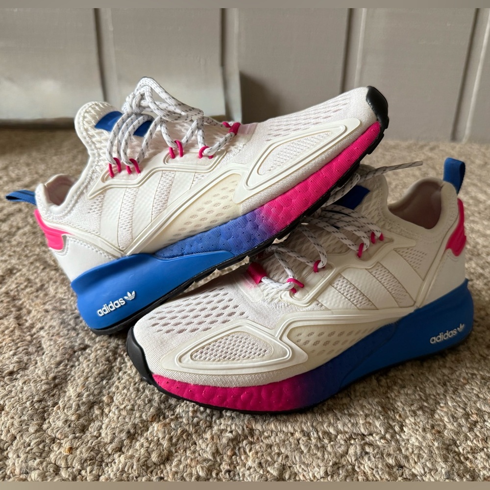 Women Adidas ZX 2K Boost Running Shoes Sneakers White Pink Blue